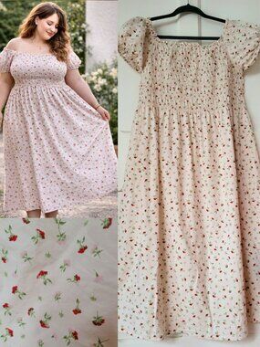 Floral Off Shoulder Smocked Dress Cottagecore Puff Sleeve XL Nap dress